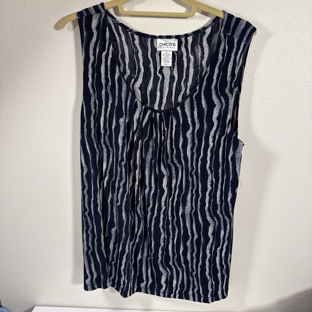 Chicos‎ Womens 3 Blue Sleeveless Travelers Comfortable Scoop Neck A1